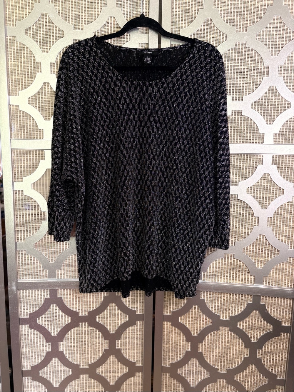 Alfani Black & Gray Houndstooth 3/4 Sleeve Blouse